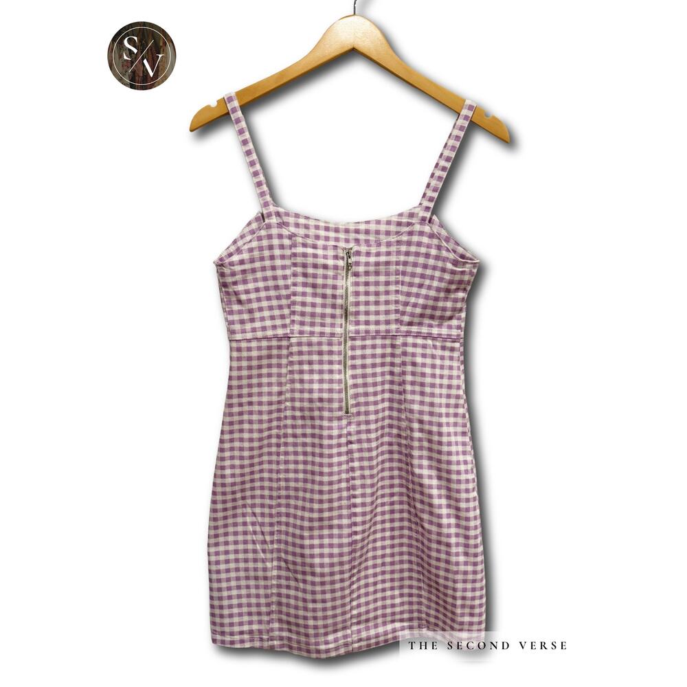 Denim Co Lilac & White Purple White Plaid Mini Dress Cottagecore Y2K Size 8 - Picture 3 of 11